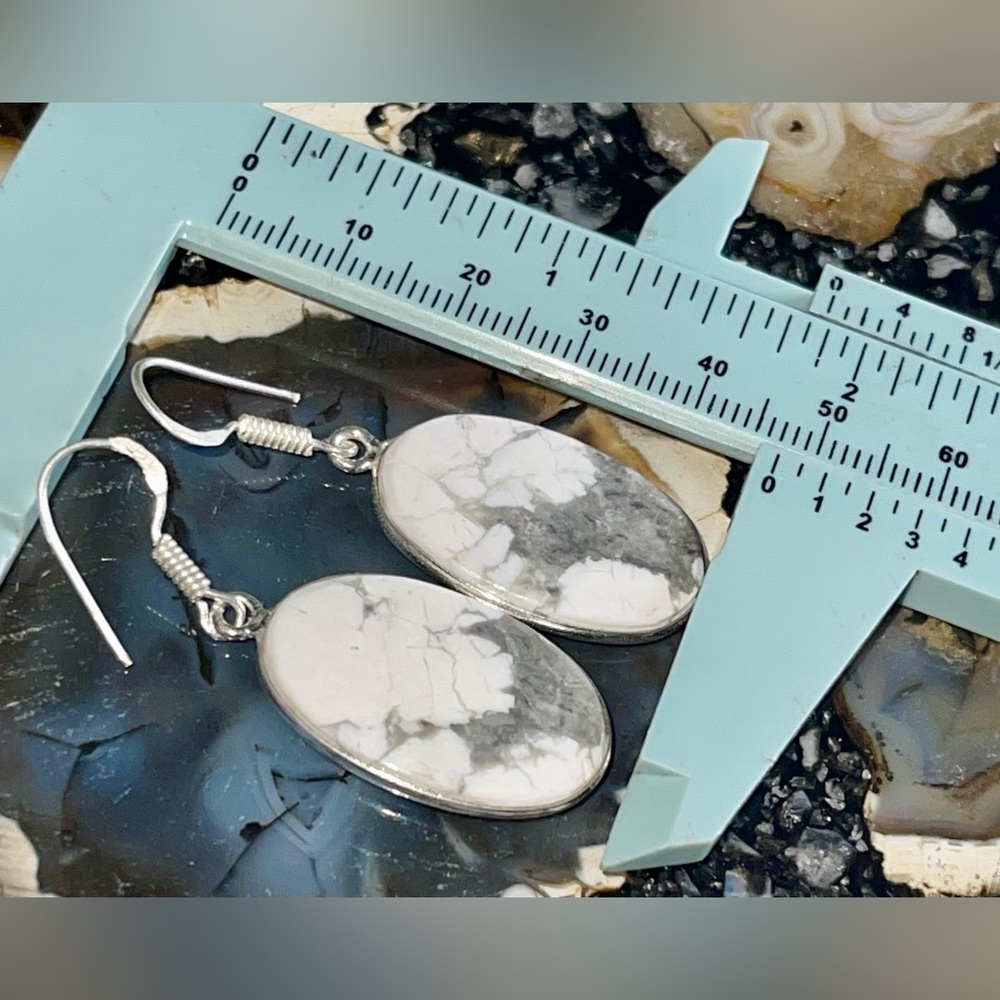Howlite Magnesite Earrings 1 7/8” - Picture 10 of 11